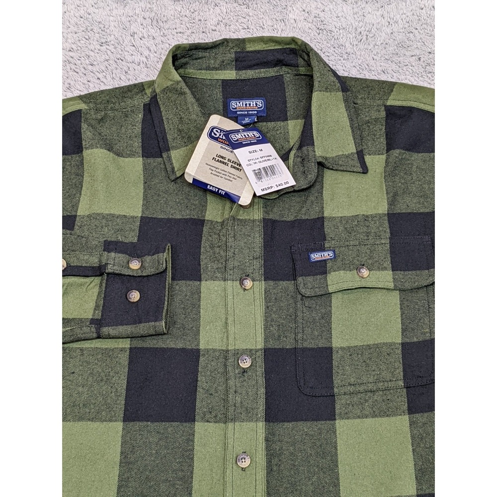 Smith's Workwear Black/Olive Long Sleeve Buffalo Plaid Flannel Shirt‎ Medium NWT